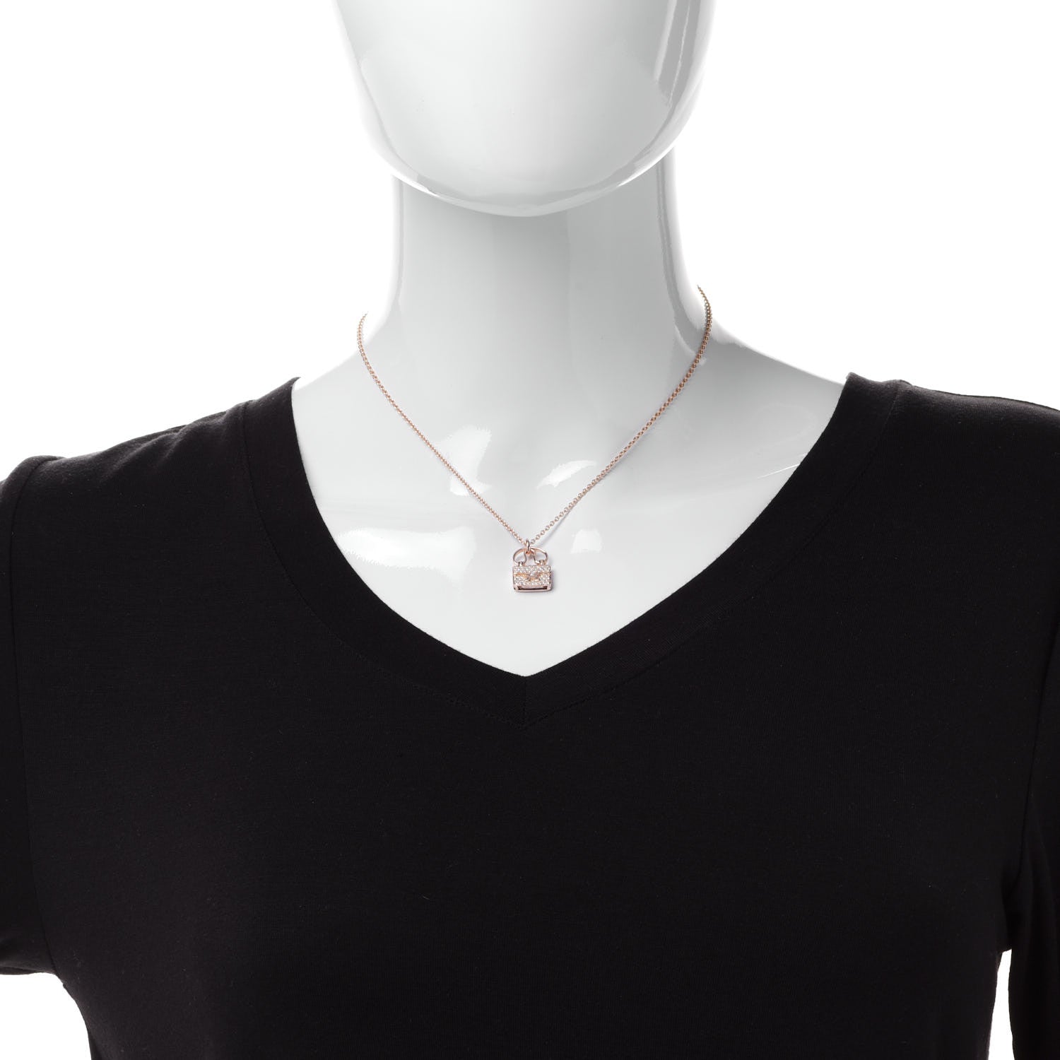 Hermes 18K Rose Gold Diamond Constance Amulette Pendant Necklace 2 of 4