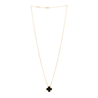 Van Cleef & Arpels 18K Yellow Gold Black Onyx Vintage Alhambra Pendant Necklace 3 of 6