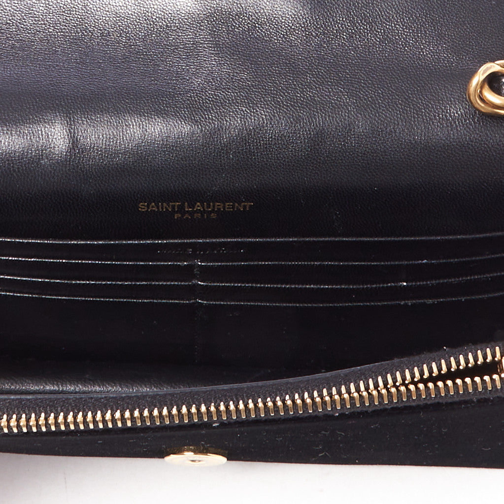 Velvet Crystal Embellished Monogram Kate Chain Wallet Black