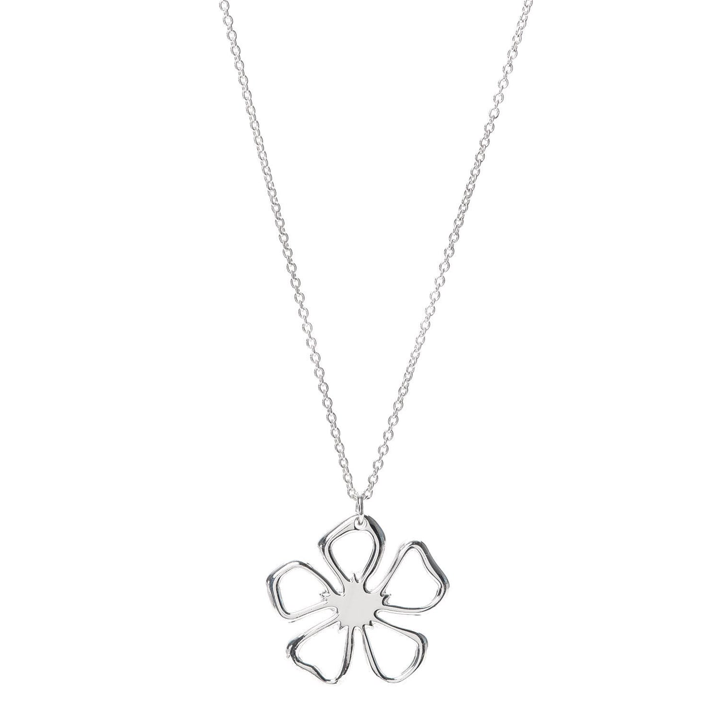 Sterling Silver Open Flower Pendant Necklace