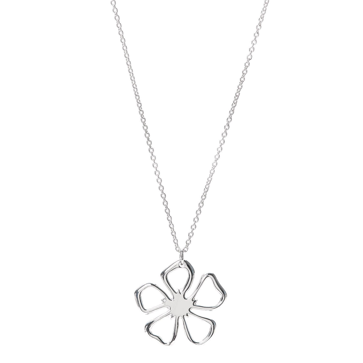 Tiffany Sterling Silver Open Flower Pendant Necklace 1 of 5
