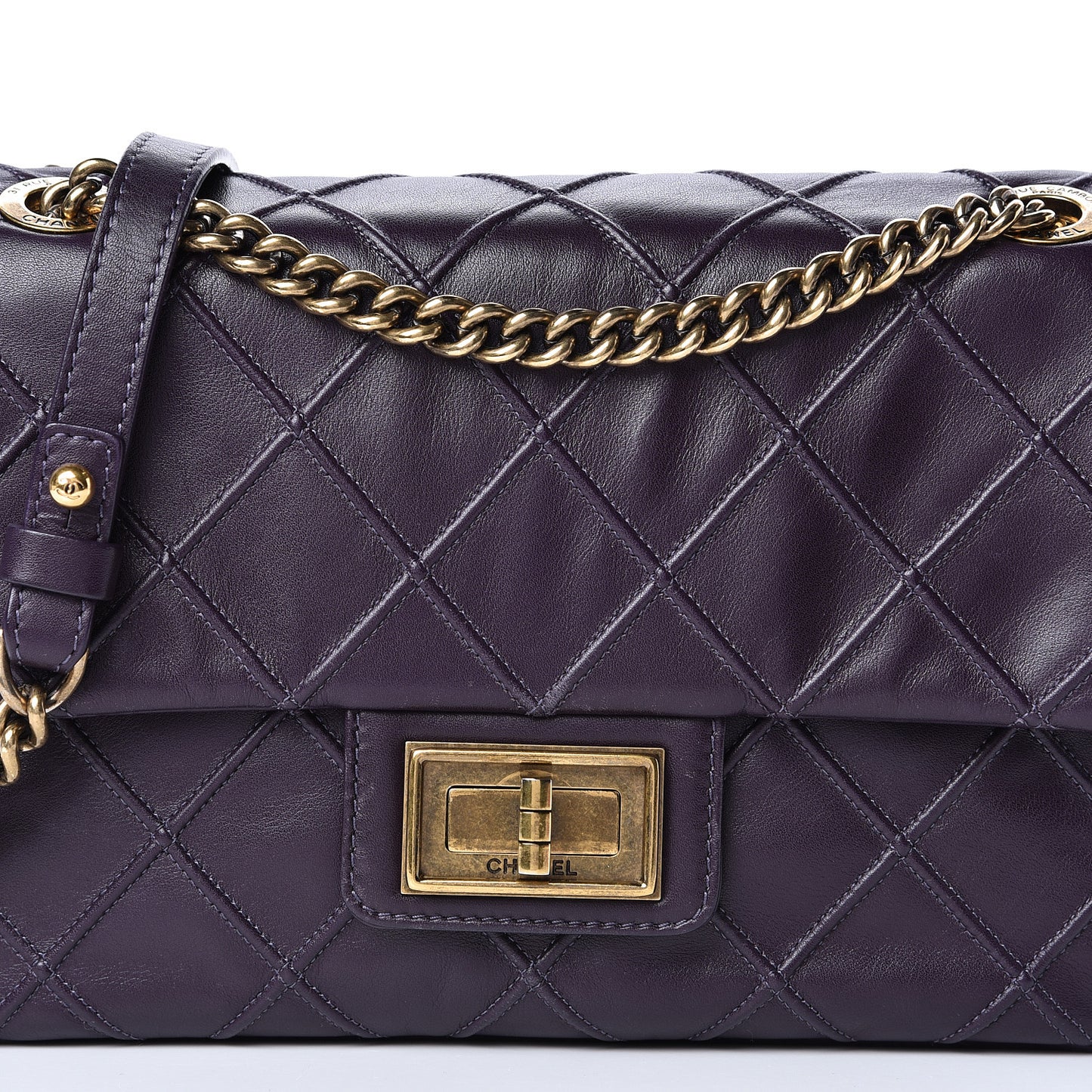 Calfskin Diamond Debossed Medium Cosmos Flap Purple