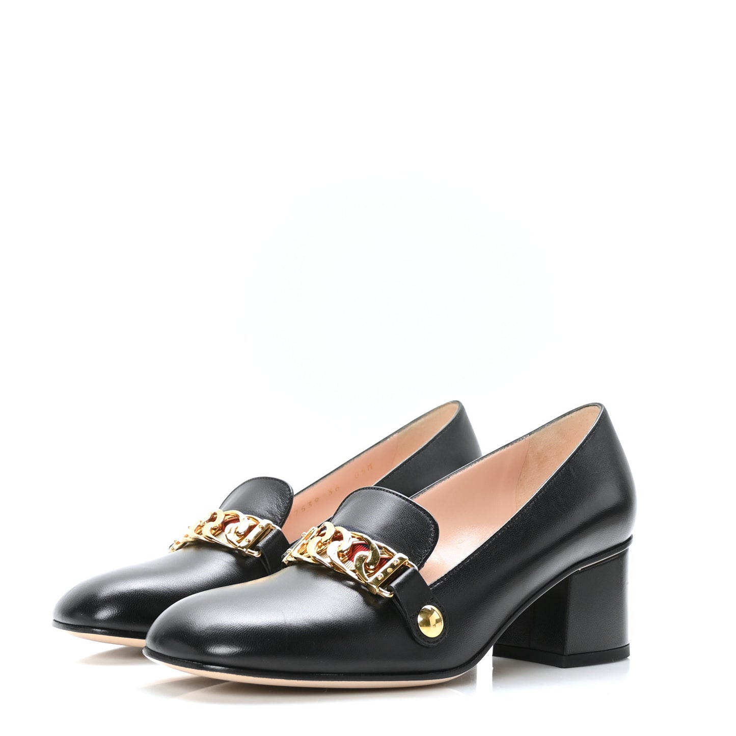 Malaga Kid Sylvie Web Chain Mid Heel Loafers 36 Black