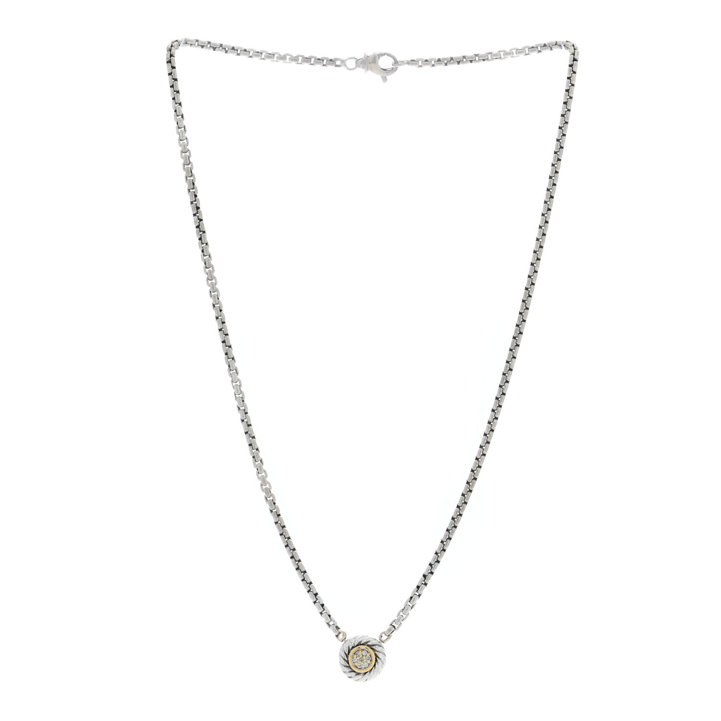 Sterling Silver 18K Yellow Gold Diamond 12mm Pave Cookie Necklace