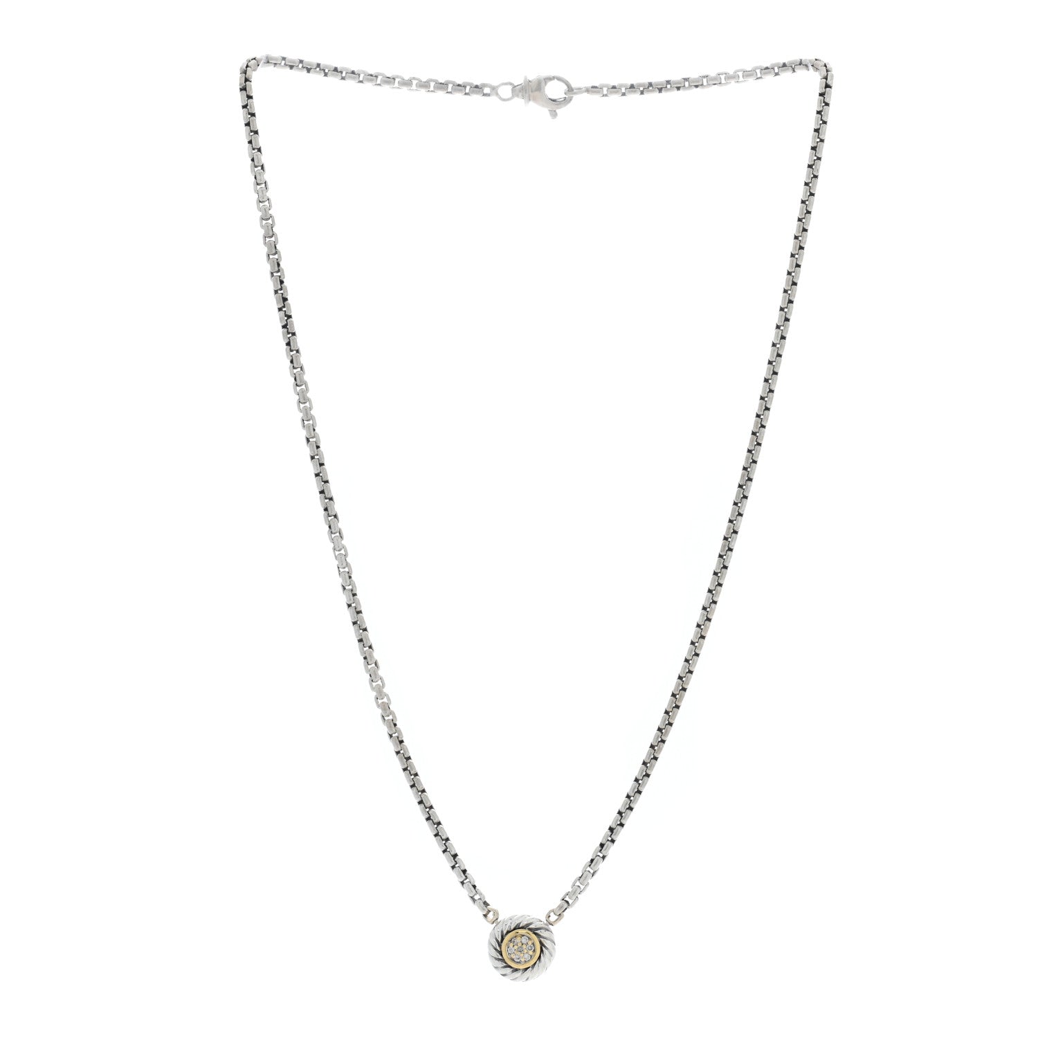 David Yurman Sterling Silver 18K Yellow Gold Diamond 12mm Pave Cookie Necklace 3 of 5