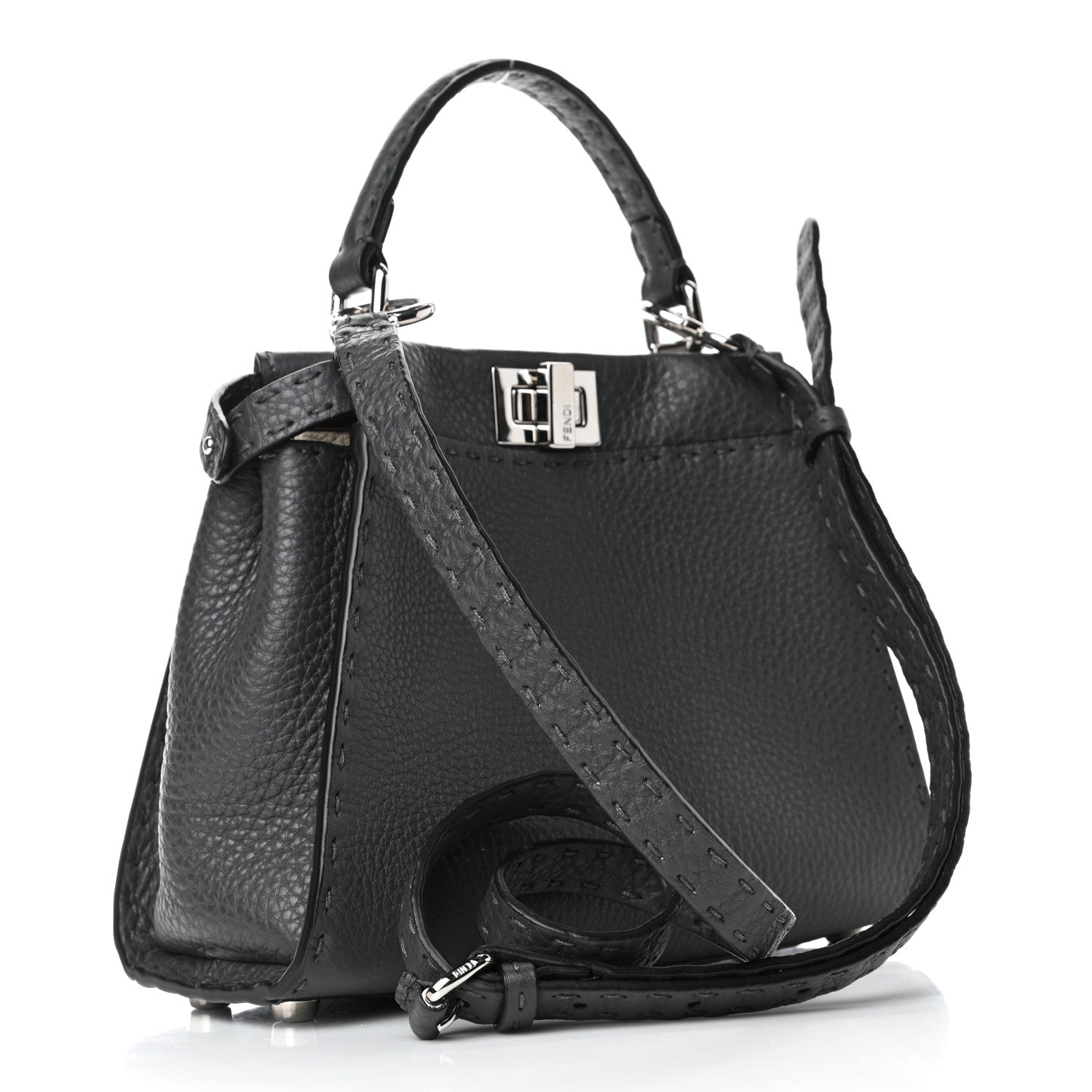 Fendi Cuoio Romano Selleria Bi-Color Mini Peekaboo Iconic Satchel Asfalto Latte 2 of 4