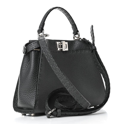 Fendi Cuoio Romano Selleria Bi-Color Mini Peekaboo Iconic Satchel Asfalto Latte 2 of 4