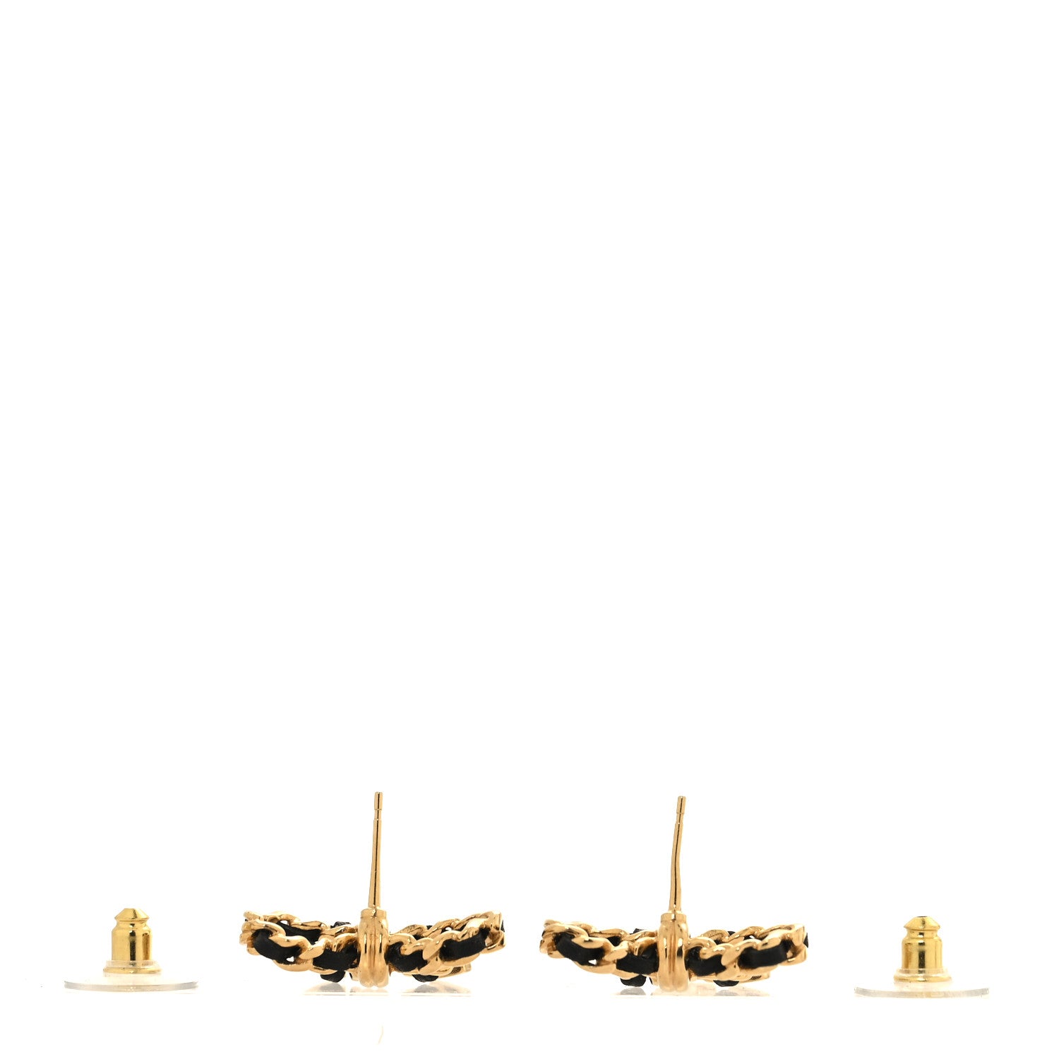 Chanel Lambskin Chain Bow Stud Earrings Black Gold 3 of 4