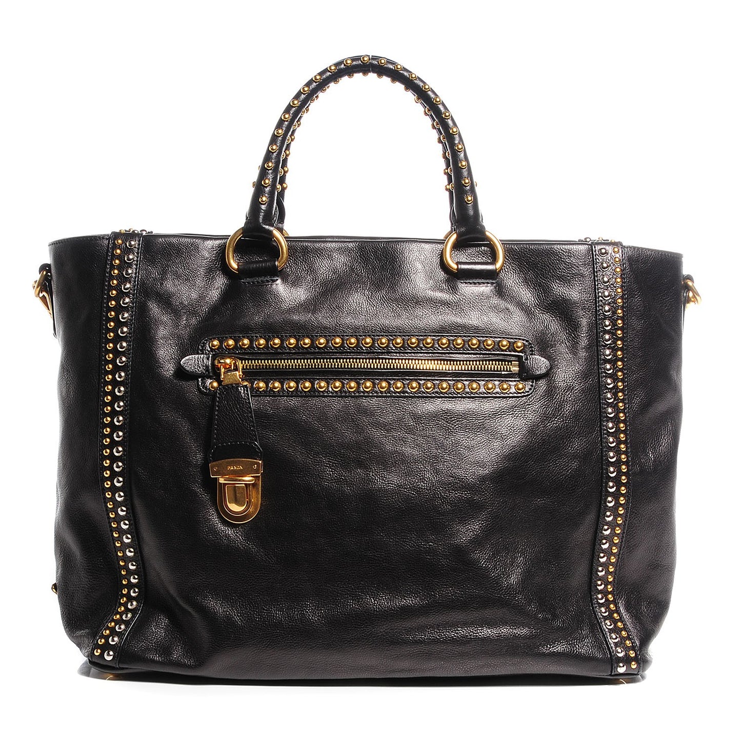 Glace Calf Studded Tote Nero Black