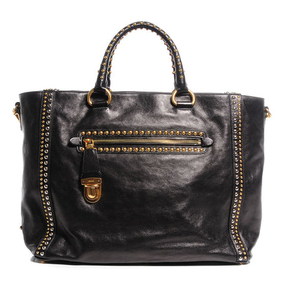 Prada Glace Calf Studded Tote Nero Black 1 of 11