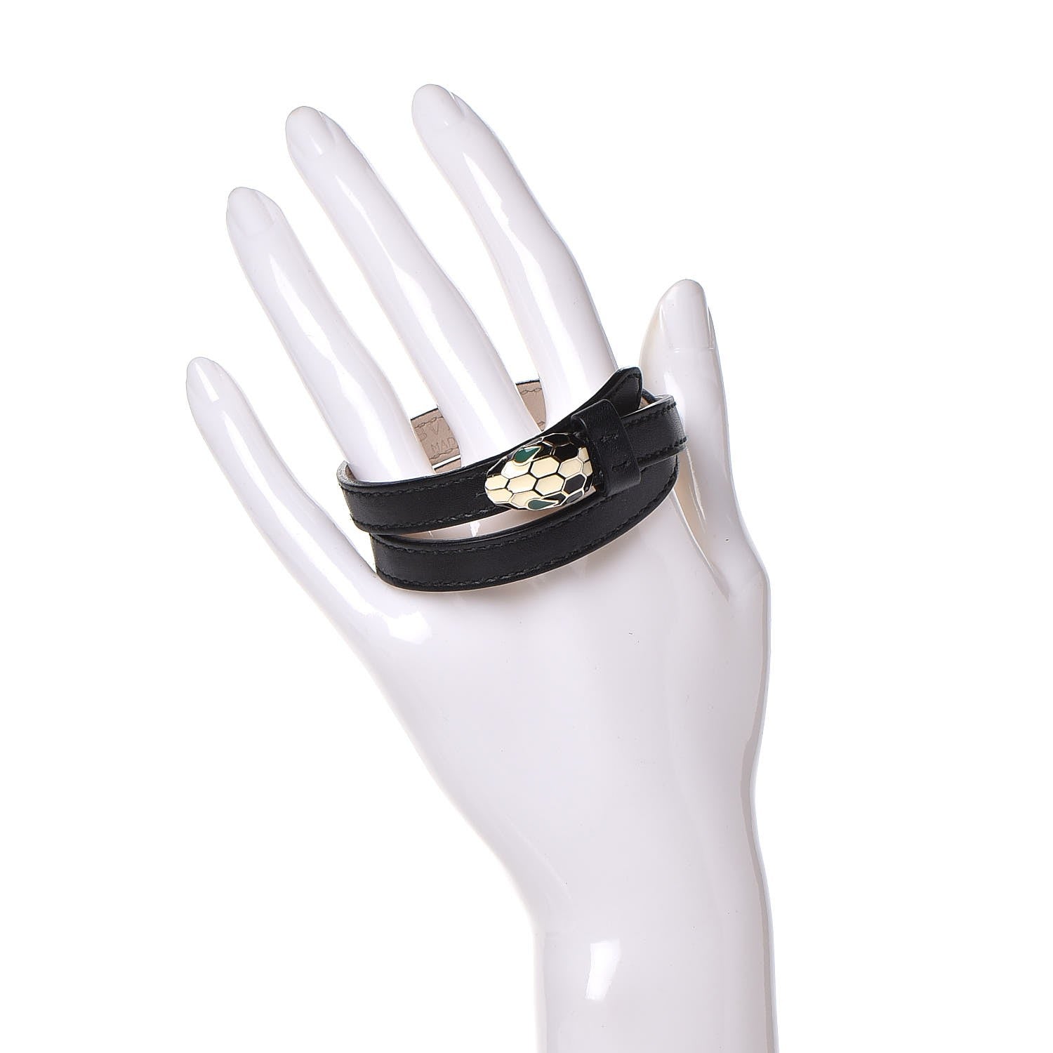 Bulgari Calfskin Serpenti Forever Double Coil Bracelet M Black 2 of 6