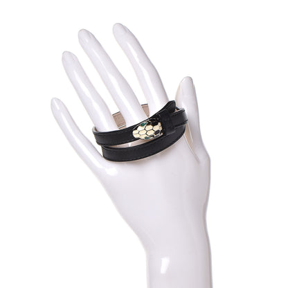 Bulgari Calfskin Serpenti Forever Double Coil Bracelet M Black 2 of 6