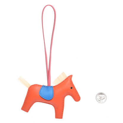 Hermes Milo Lambskin Horsehair Grigri Rodeo Horse Bag Charm MM Orange Poppy Bleu Zanzibar Azalee 2 of 4