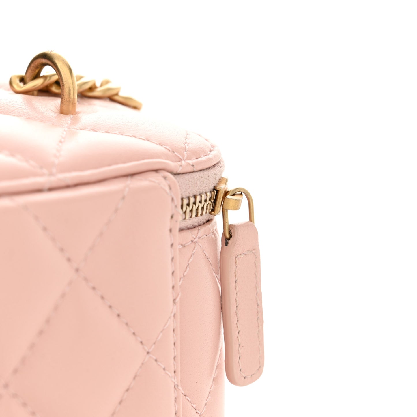 Lambskin Quilted Sweet Camellia Small Vanity Case With Chain Pink