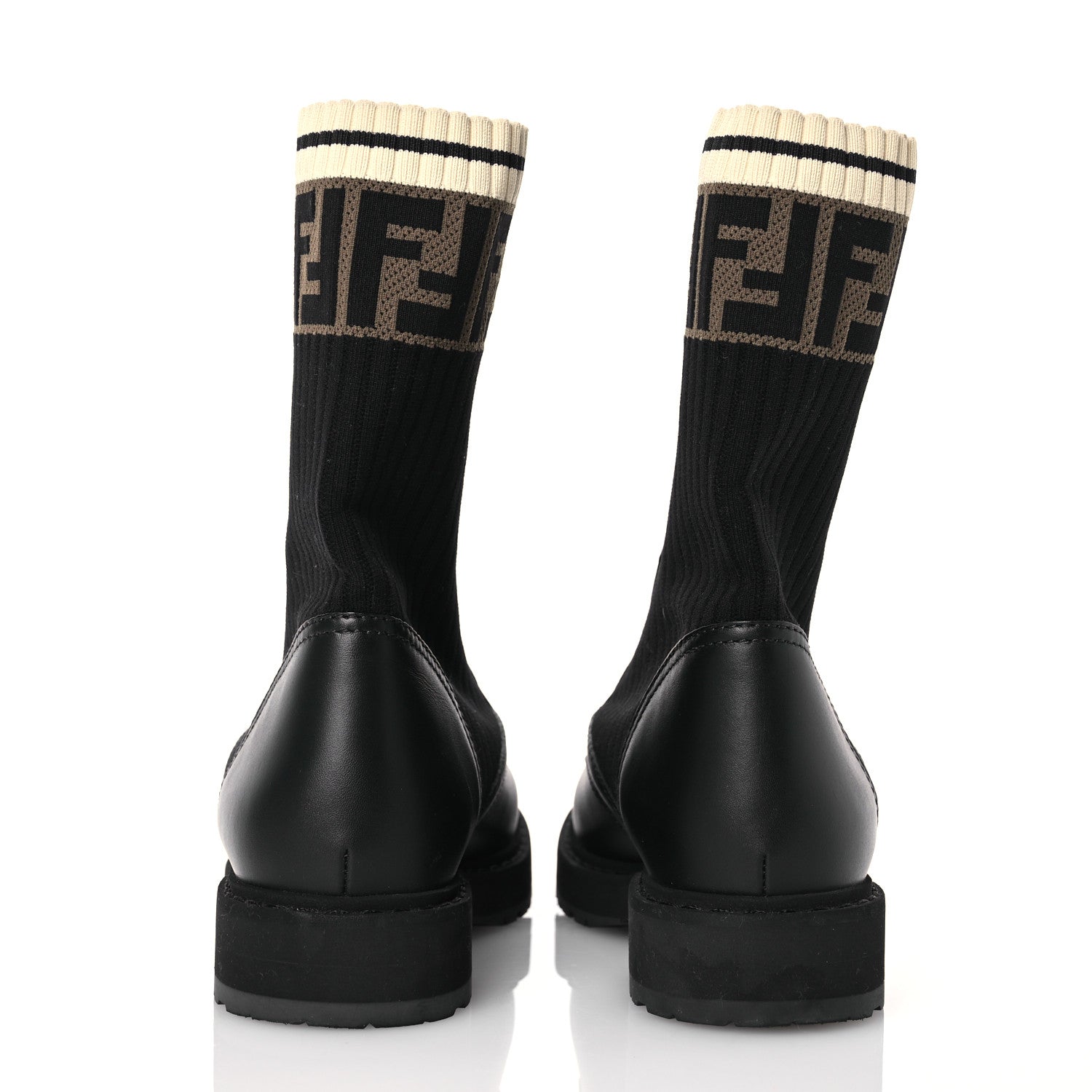 Fendi Calfskin Stretch Fabric Rockoko Biker Boots 37 Tobacco Black Marino 5 of 12