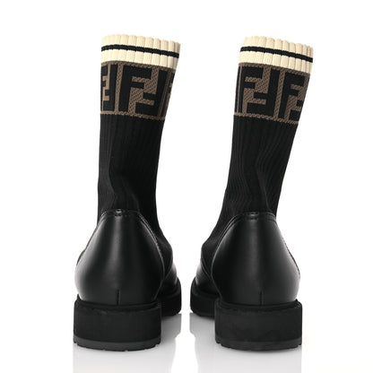 Fendi Calfskin Stretch Fabric Rockoko Biker Boots 37 Tobacco Black Marino 5 of 12