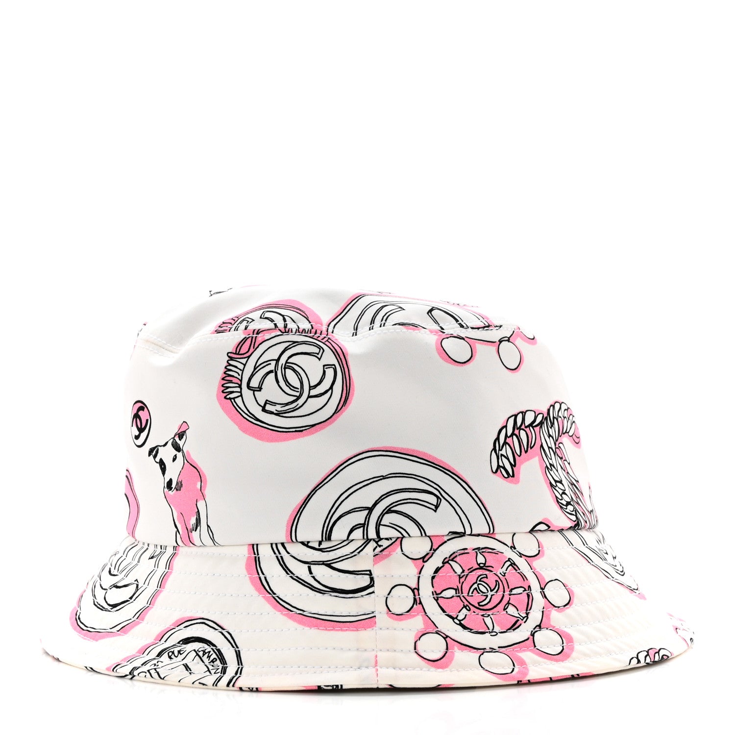 Chanel Cotton Heart Print Bucket Hat M White Rose 5 of 9