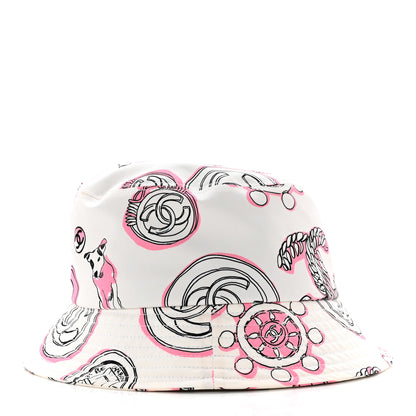 Chanel Cotton Heart Print Bucket Hat M White Rose 5 of 9