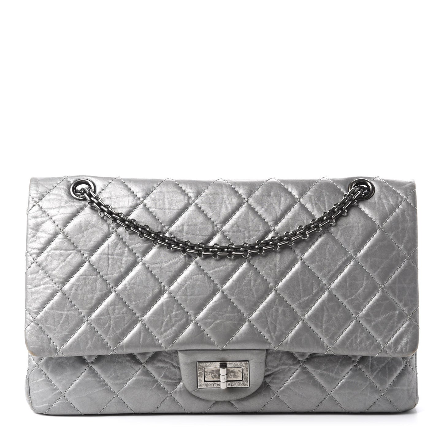 Metallic Aged Calfskin Quilted 2.55 Reissue 227 Flap Argent Fonce