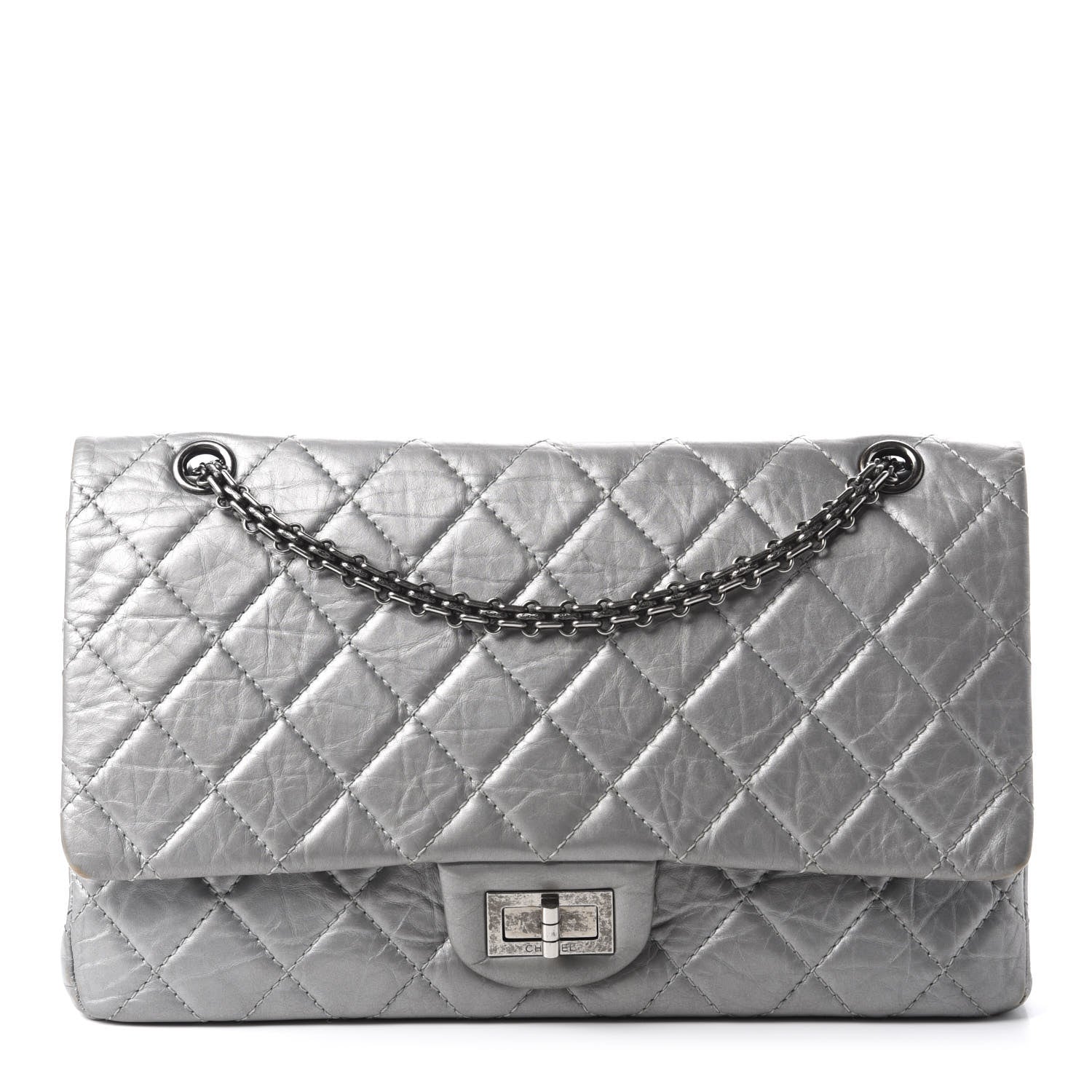 Chanel Metallic Aged Calfskin Quilted 2.55 Reissue 227 Flap Argent Fonce 1 of 23