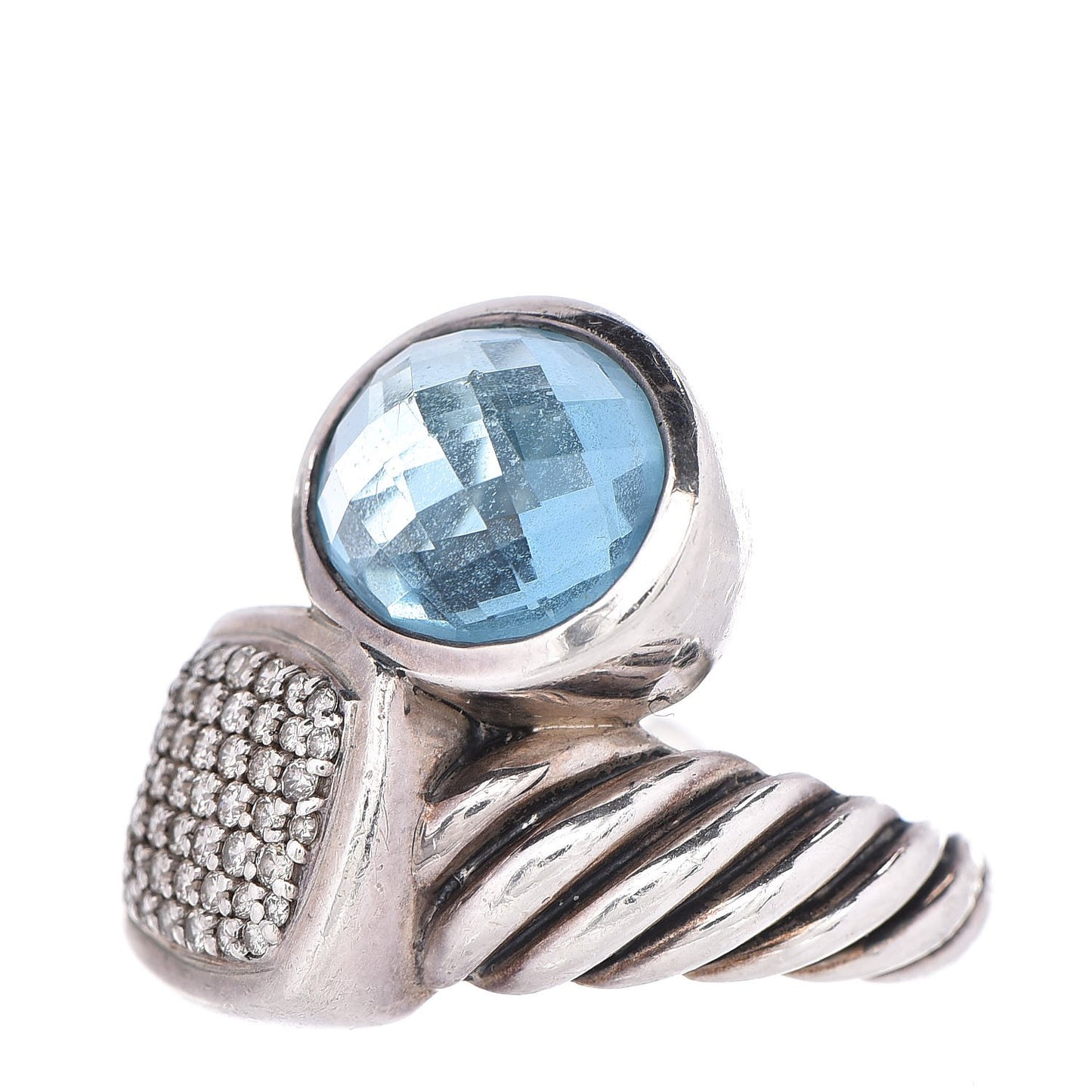 Sterling Silver Blue Topaz Diamond Bypass Renaissance Ring 55 7.25