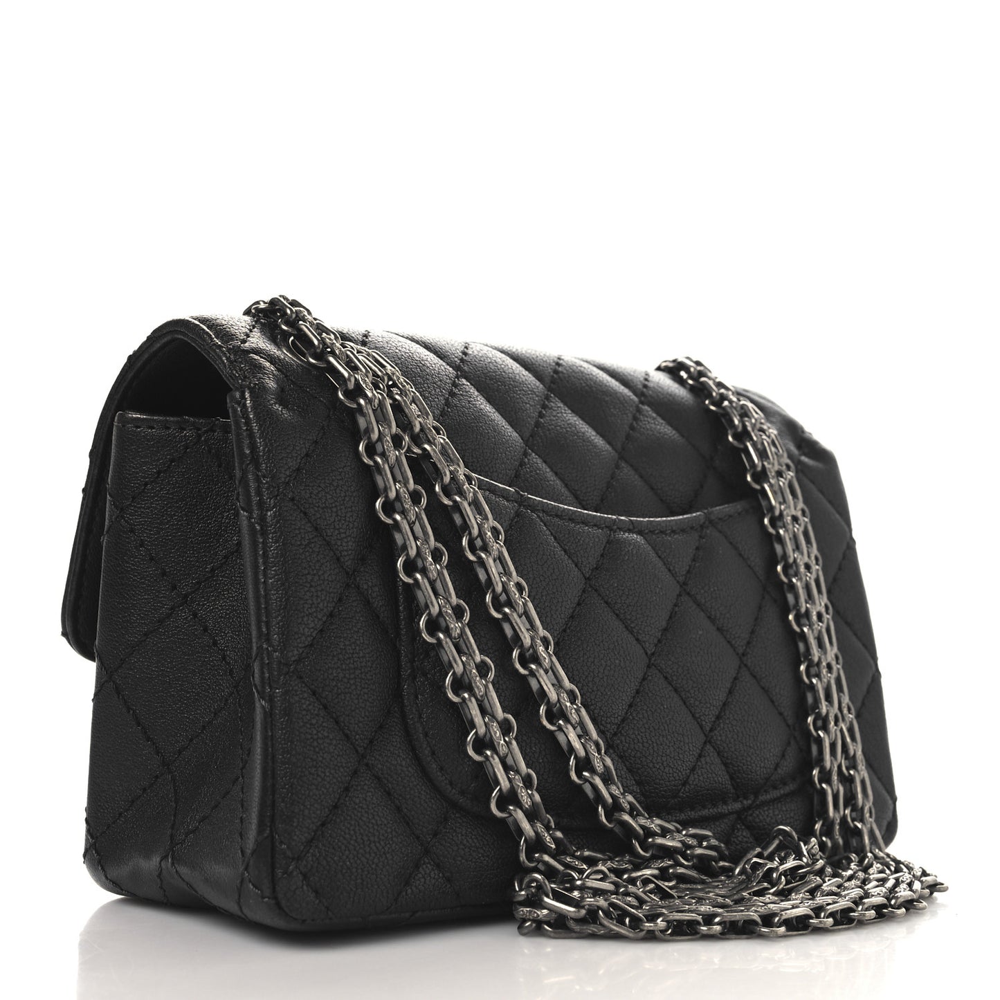 Metallic Sheepskin Quilted 2.55 Reissue Mini Flap Dark Grey