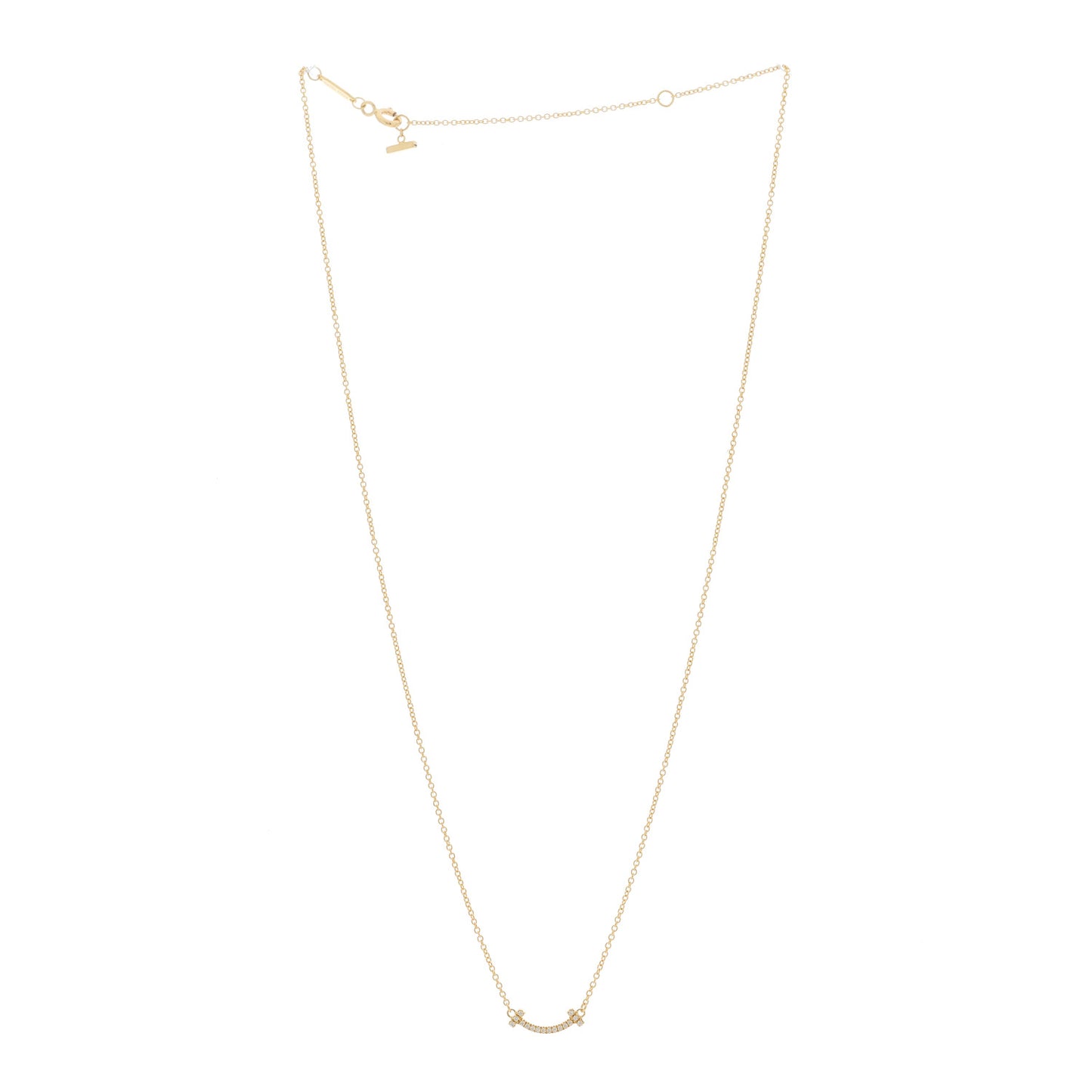 18K Yellow Gold Diamond Mini T Smile Pendant Necklace