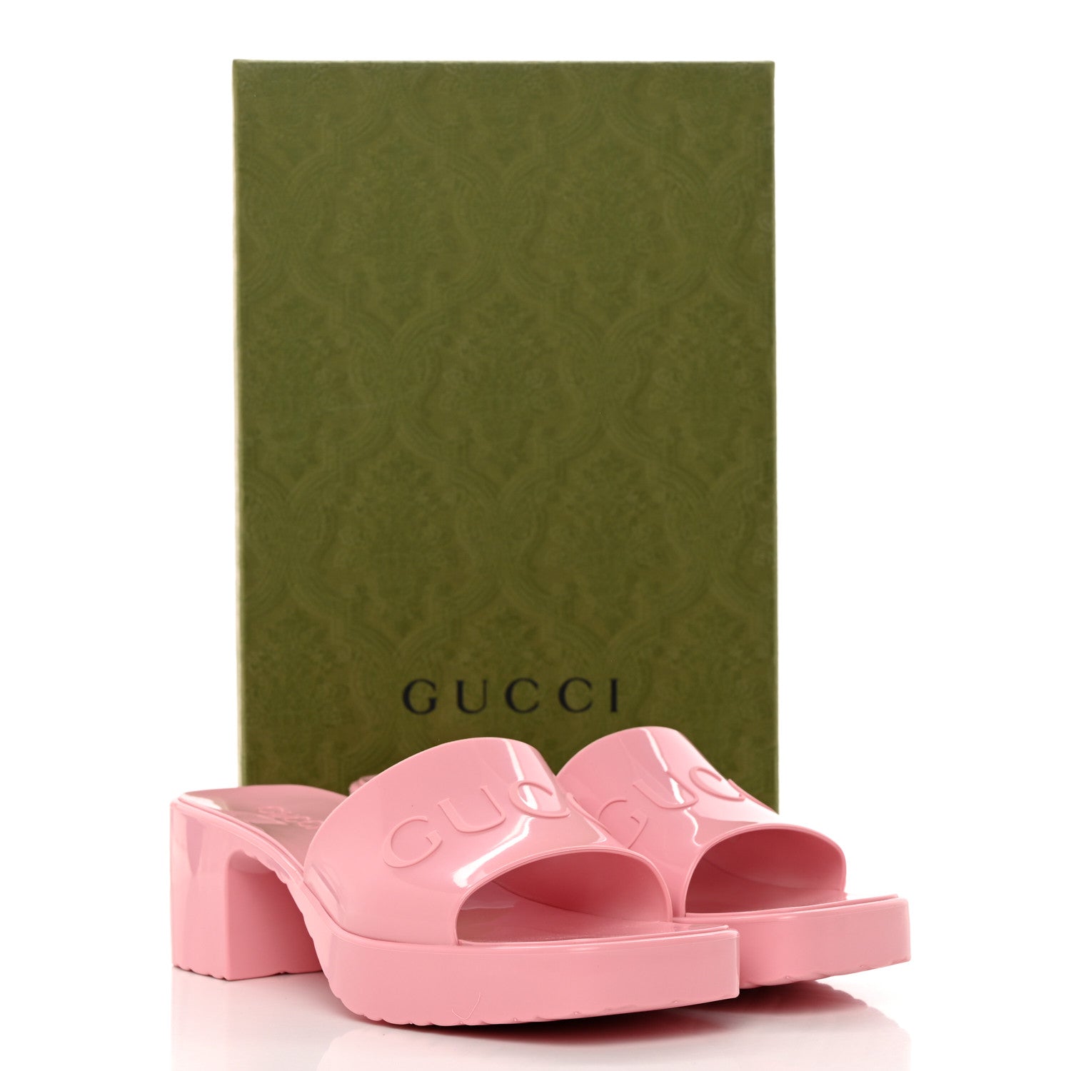 Gucci Rubber Gucci Logo Womens Platform 20/60mm Slide Sandals 37 Wild Rose 10 of 10