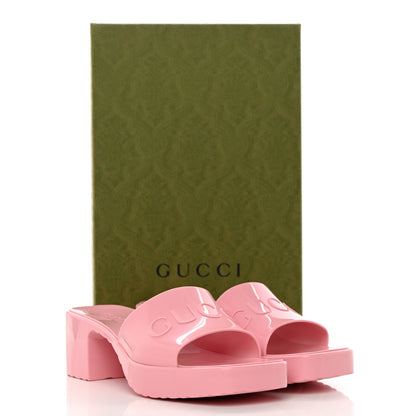 Gucci Rubber Gucci Logo Womens Platform 20/60mm Slide Sandals 37 Wild Rose 10 of 10