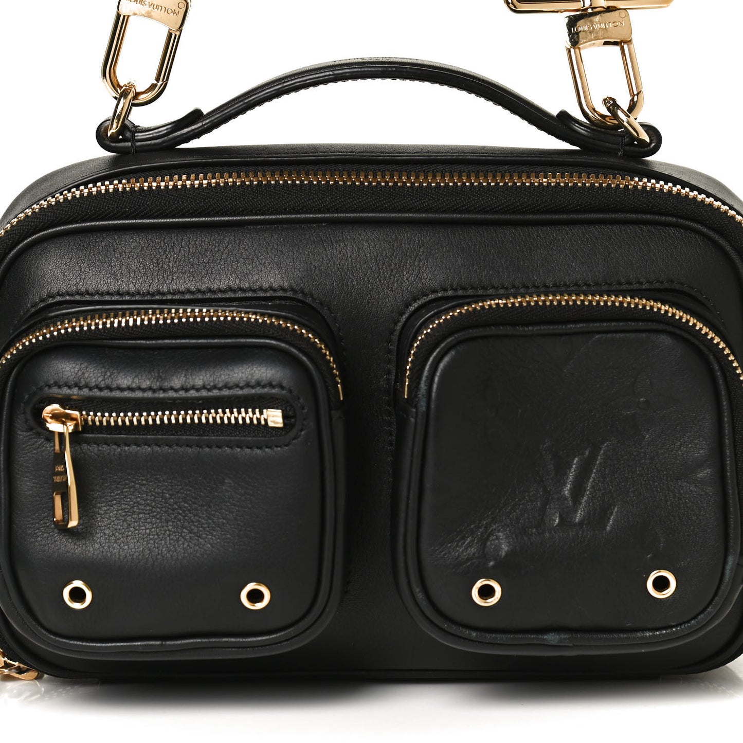 Calfskin Monogram Embossed Utility Crossbody Black