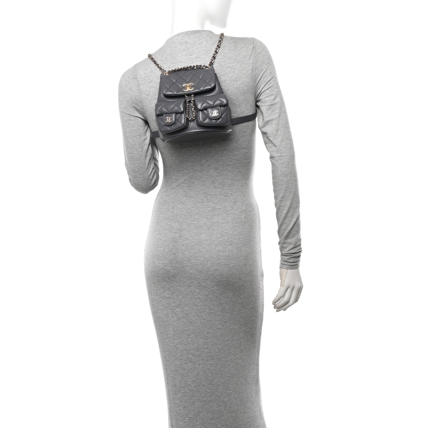 Chanel Shiny Caviar Quilted Small Duma Pockets Drawstring Backpack Grey 2 of 10