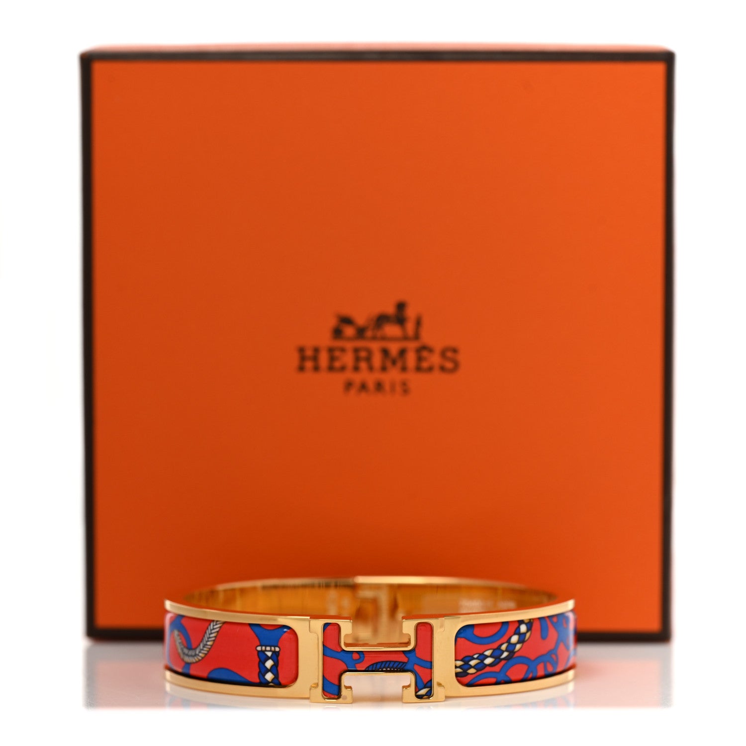 Hermes Enamel Printed Panoplie Equestre Narrow Clic Clac H Bracelet PM Drapeaux Rouge 6 of 6
