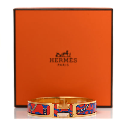 Hermes Enamel Printed Panoplie Equestre Narrow Clic Clac H Bracelet PM Drapeaux Rouge 6 of 6