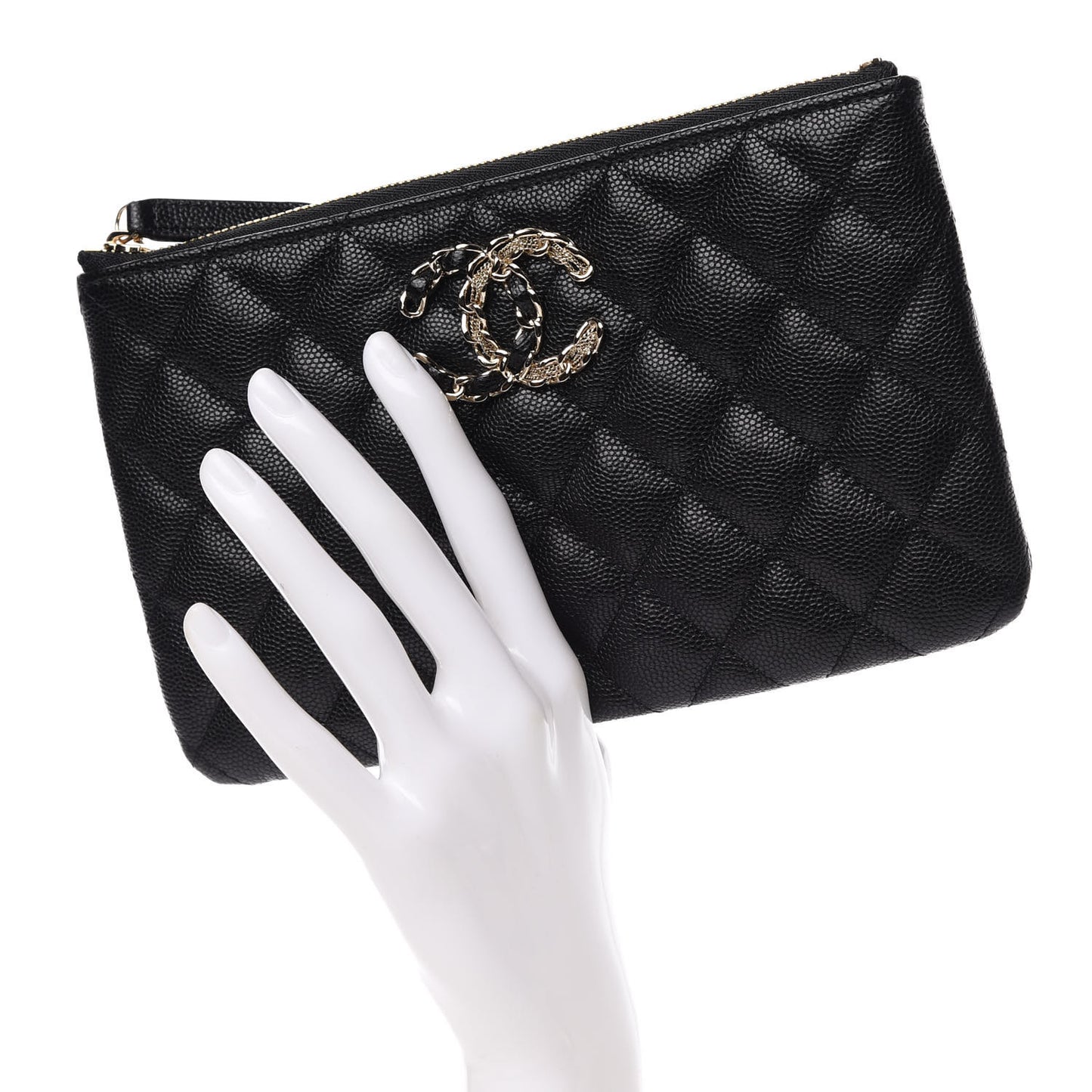Caviar Quilted French New Wave Small CC Pouch Black