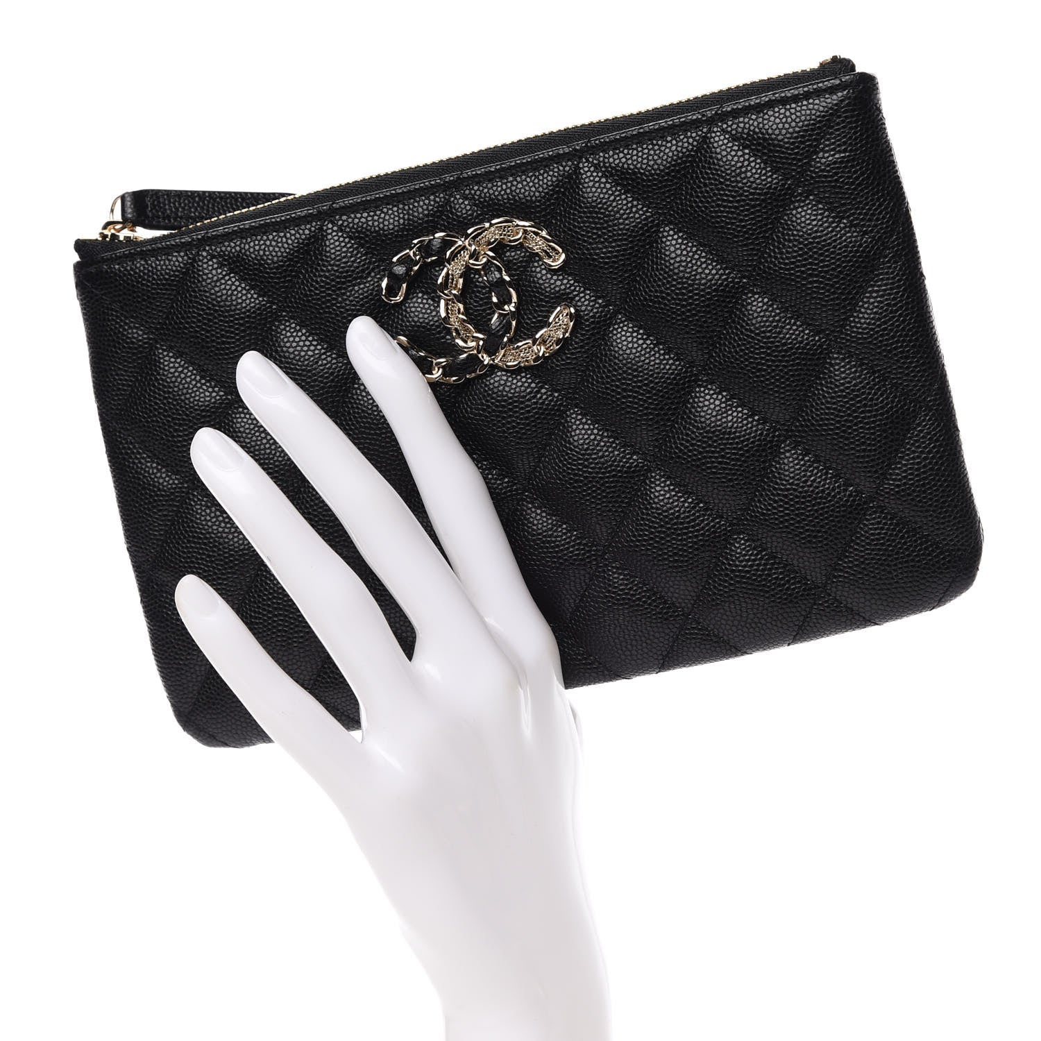 Chanel Caviar Quilted French New Wave Small CC Pouch Black 2 of 8