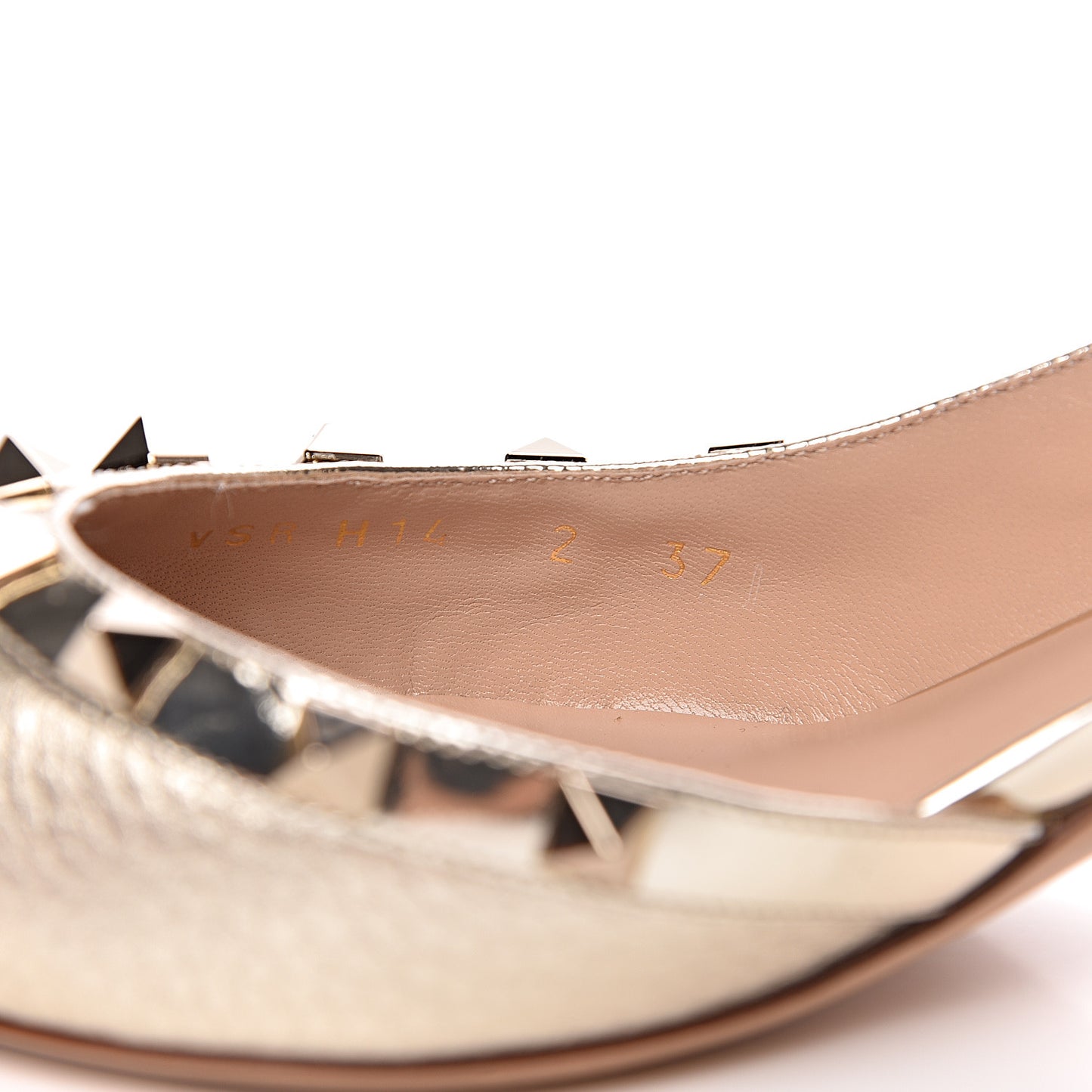 Metallic Pebbled Calfskin Rockstud Half D'Orsay Slingback 50mm Pumps 37 Platino