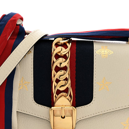 Gucci Textured Calfskin Bee Star Print Small Sylvie Shoulder Bag Mystic White 8 of 14