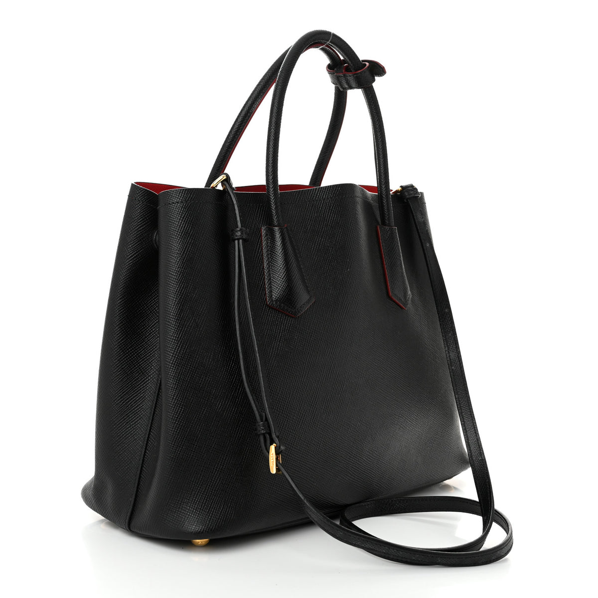 Prada Saffiano Cuir Medium Double Bag Black Fuoco 3 of 11