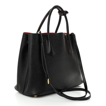 Prada Saffiano Cuir Medium Double Bag Black Fuoco 3 of 11