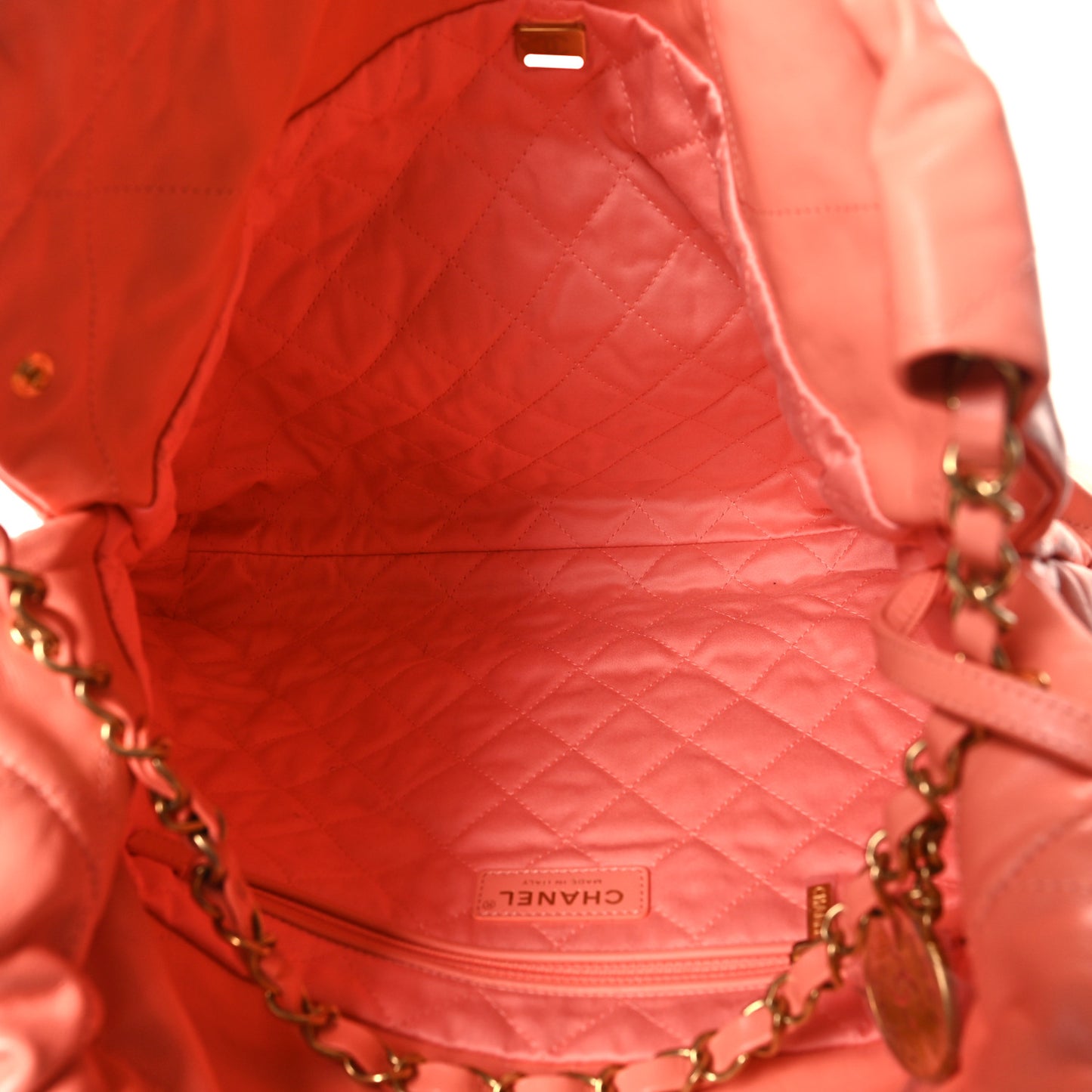 Shiny Calfskin Quilted Chanel 22 Light Orange