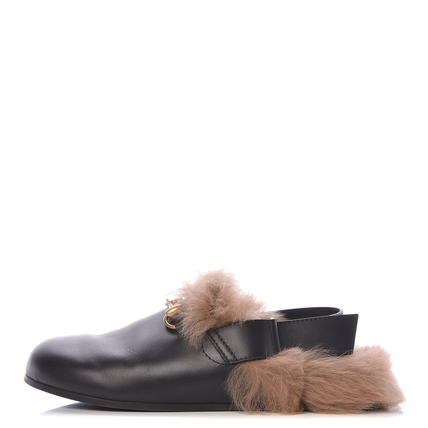 Calfskin Fur Mens Horsebit River Slingback Slippers 8 Black