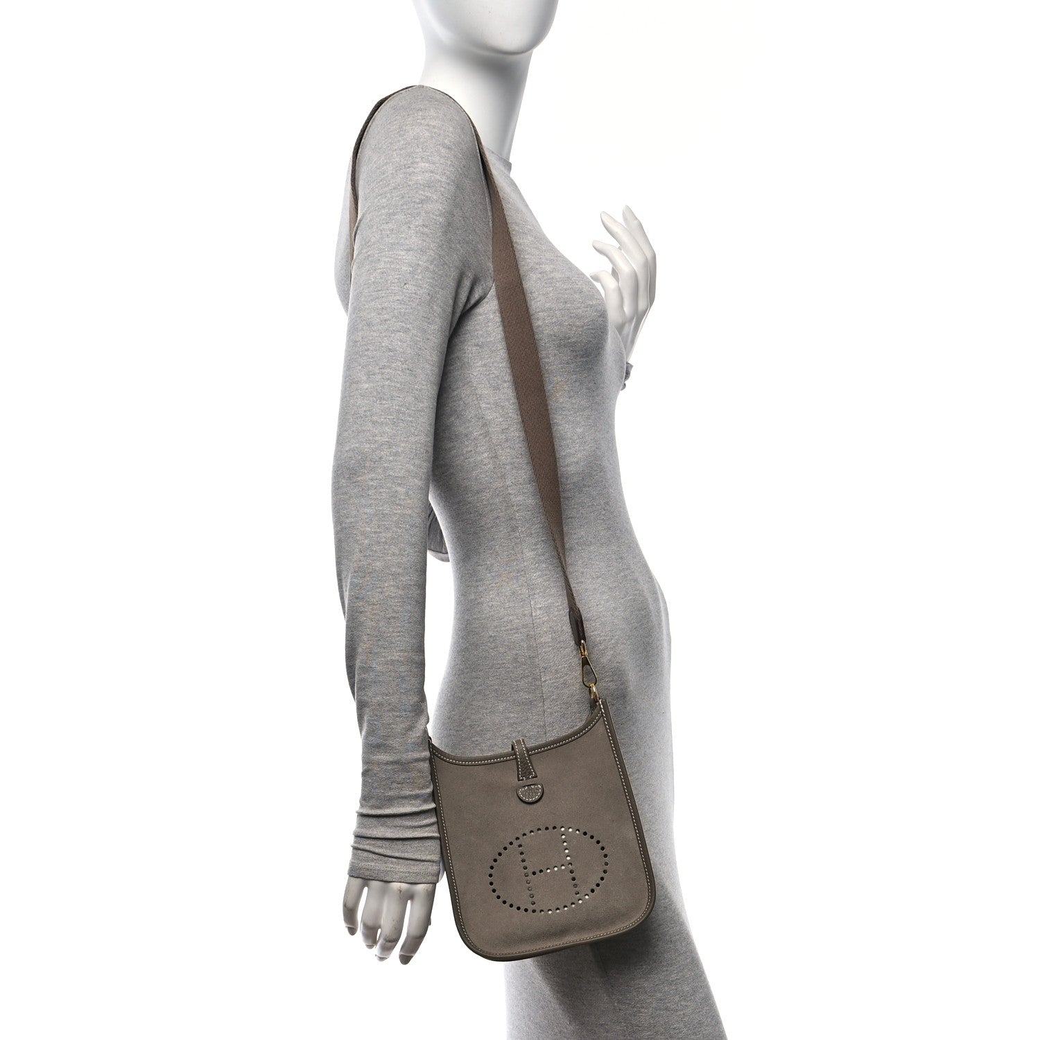 Hermes Veau Grizzly Taurillon Clemence Evelyne TPM Gris Caillou Etoupe 2 of 10