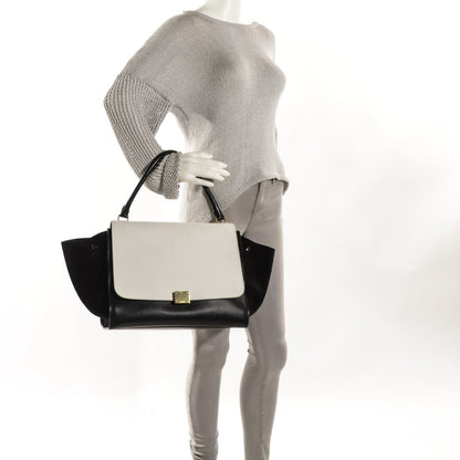 Celine Smooth Calfskin Suede Large Bi-Color Trapeze Black 2 of 8