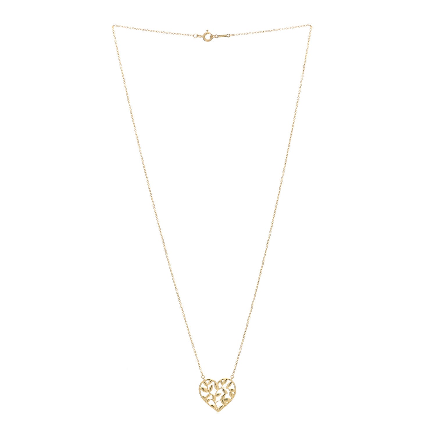 Tiffany 18K Yellow Gold Paloma Picasso Olive Leaf Heart Pendant Necklace 3 of 5