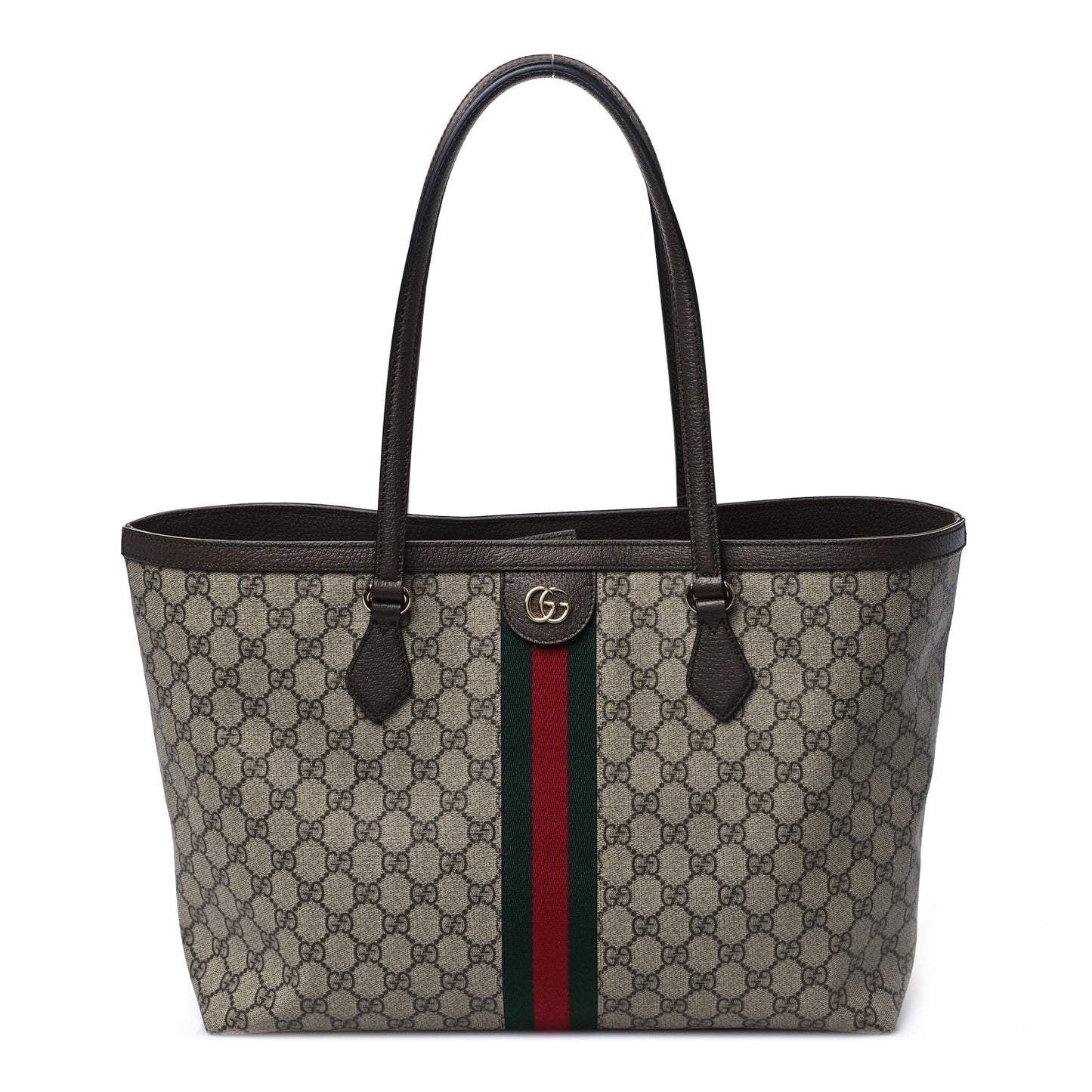 GG Supreme Monogram Textured Calfskin Web Medium Ophidia Shopping Tote Beige Ebony New Acero