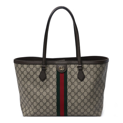 Gucci GG Supreme Monogram Textured Calfskin Web Medium Ophidia Shopping Tote Beige Ebony New Acero 1 of 10