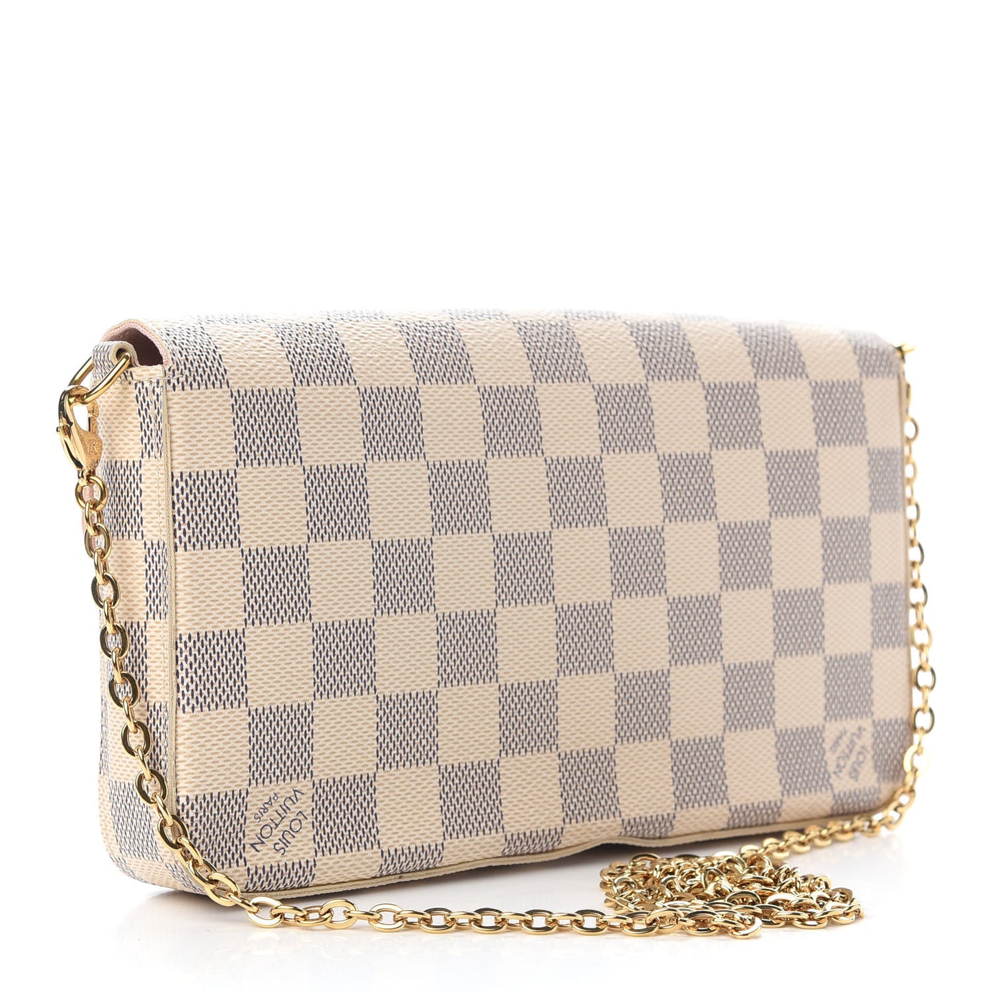 Damier Azur Pochette Felicie Chain Wallet Rose Ballerine