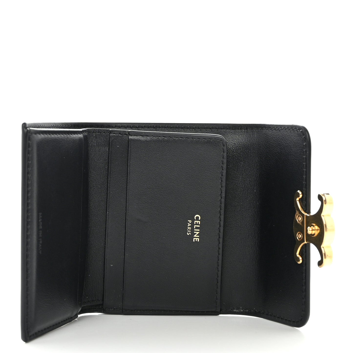 Calfskin Compact Triomphe Wallet With Coin Purse Black