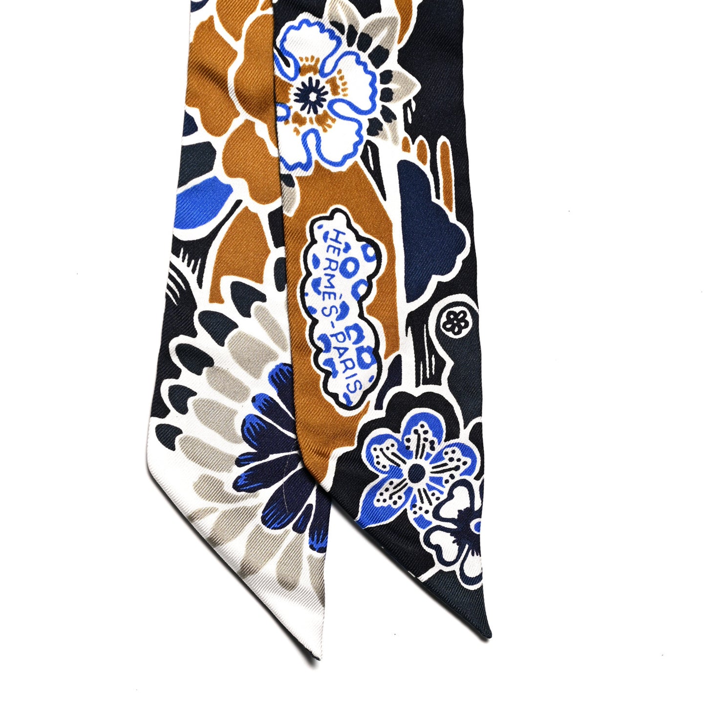 Silk Bingata Sticker Twilly Marine Tabac Bleu Vif