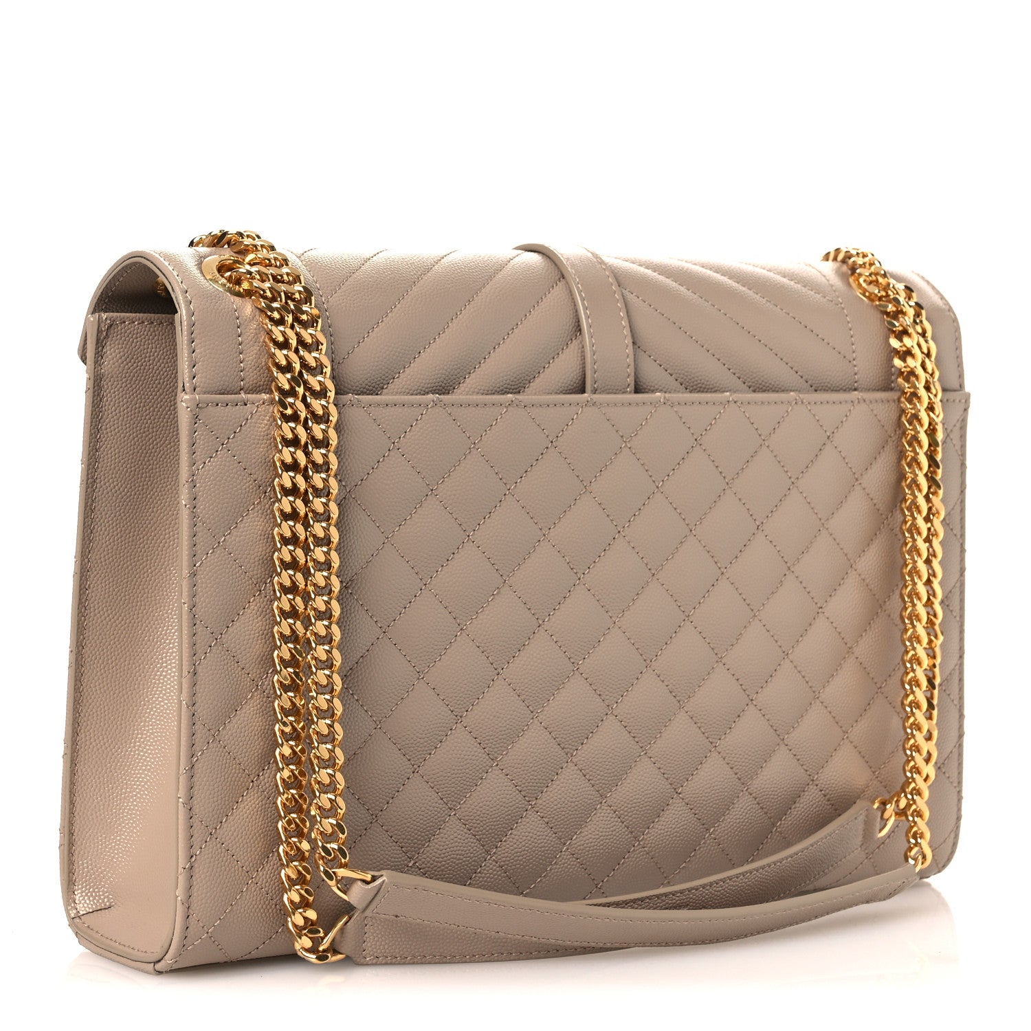 Saint Laurent Grain De Poudre Mixed Matelasse Large Triquilt Monogram Satchel Dark Beige 4 of 19